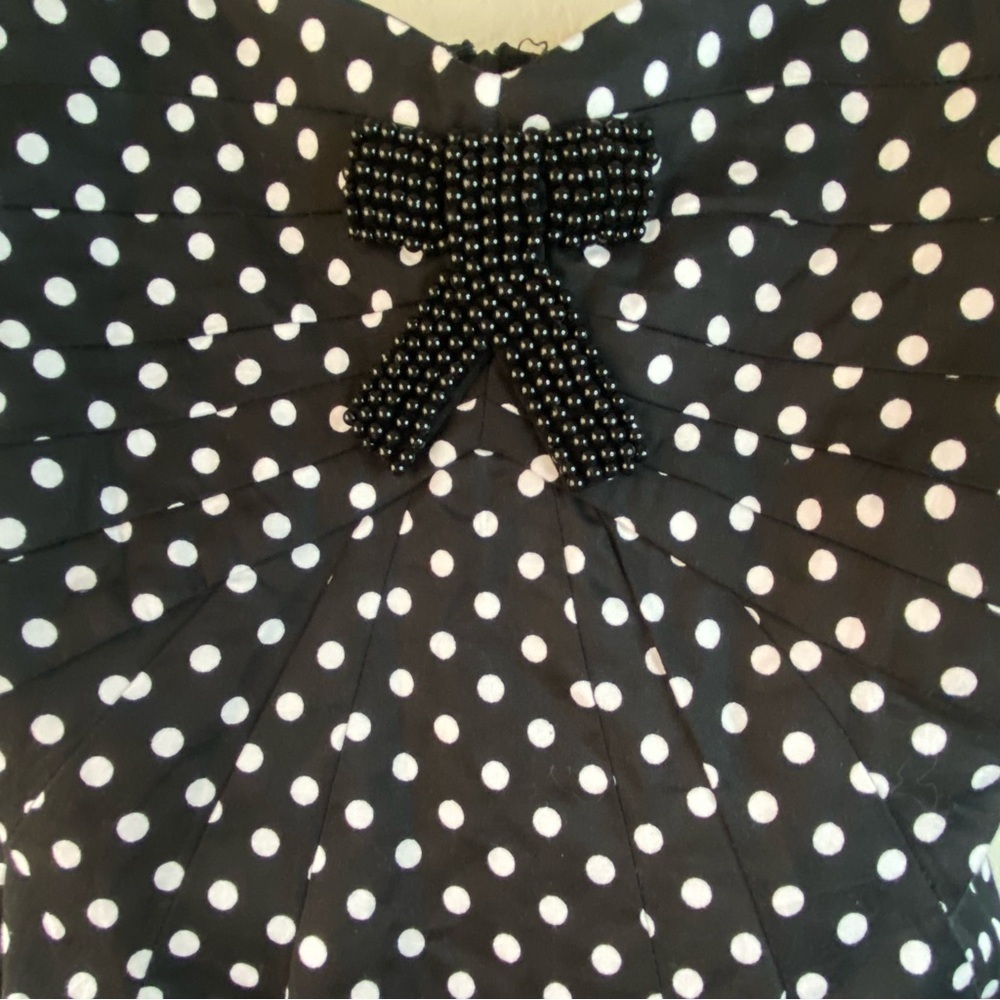 Ariella Rockabilly Pinup Retro Couture Polka Dot Black Cocktail Swing Dress SZ L - Picture 7 of 14